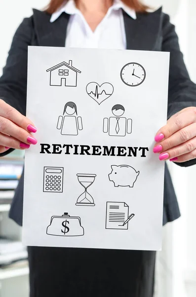 Paper Retirement Concept Held Businesswoman — Stock Photo, Image
