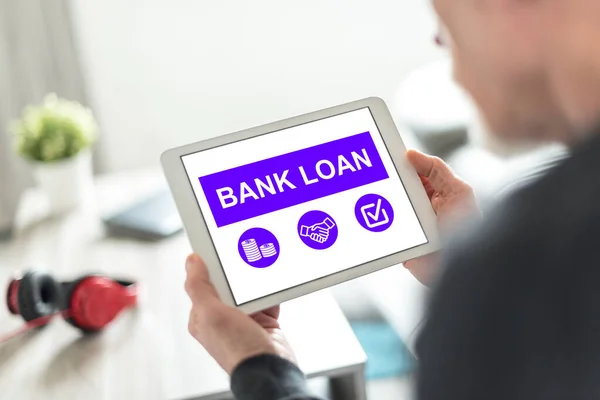 Tablet screen displaying a bank loan concept