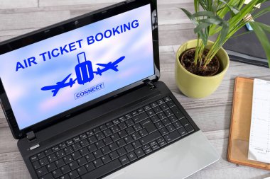 Uçak bileti rezervasyon kavramına sahip dizüstü bilgisayar ekranı