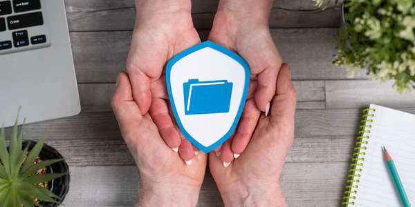 Concept Data Protection Paper Shield Hands — Stock Photo, Image