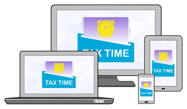 Concepto Tiempo Fiscal Mostrado Diferentes Dispositivos Tecnología Información —  Fotos de Stock