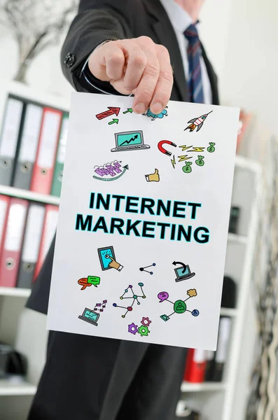 Documento Que Muestra Concepto Marketing Internet Manos Hombre Negocios — Foto de Stock