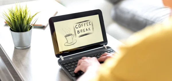 Schermo Del Computer Portatile Che Mostra Concetto Pausa Caffè — Foto Stock