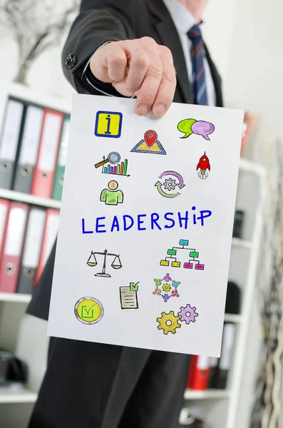 Paper Showing Leadership Concept Held Businessman — Stock Photo, Image