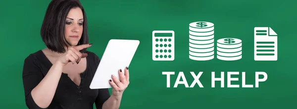 Woman Using Digital Tablet Tax Help Concept Background — Stock Photo, Image