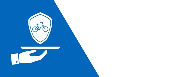 Concetto Assicurazione Bicicletta Sfondo Blu Bianco Ricevuto Bandiera Panoramica — Foto Stock