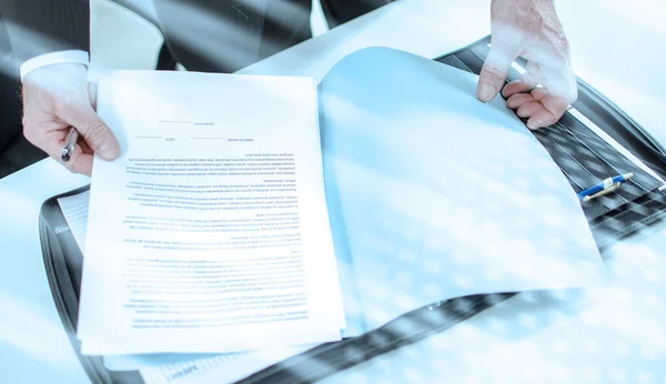 Businessman Looking Document His Briefcase Light Effect — Stock Photo, Image