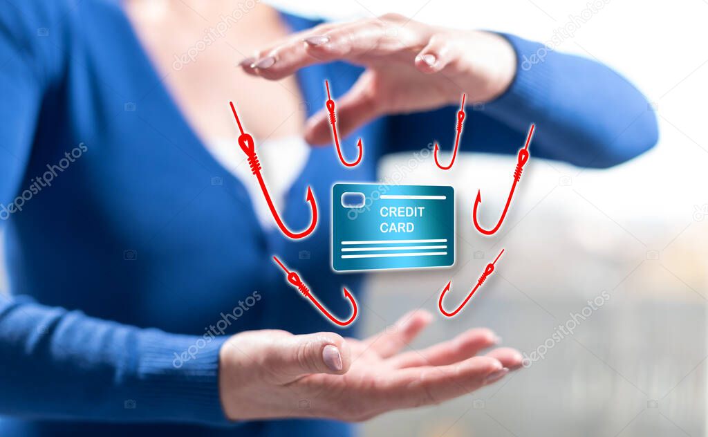 Phishing concept between hands of a woman in background