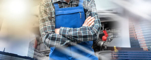 Car Mechanic Arm Crossed Multiple Exposure — Stock Photo, Image