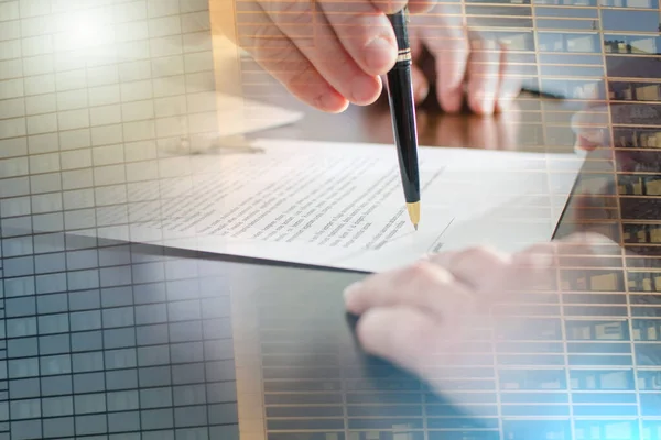 Realtor Showing Signature Place Contract His Pen Multiple Exposure — Stock Photo, Image