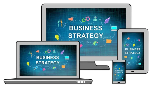 Conceito Estratégia Negócios Mostrado Diferentes Dispositivos Tecnologia Informação — Fotografia de Stock