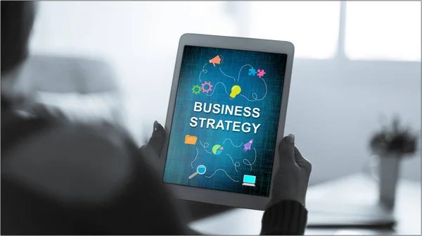 Tela Tablet Exibindo Conceito Estratégia Negócios — Fotografia de Stock