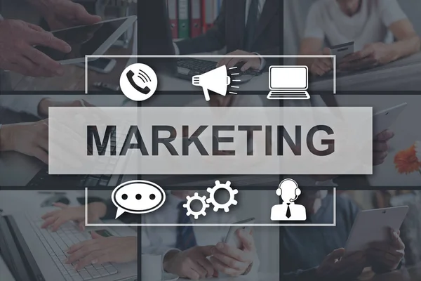 Concepto Estrategia Marketing Ilustrado Por Imágenes Fondo — Foto de Stock