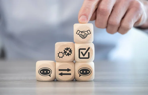 Concept Collaboration Icons Wooden Cubes — Stock Photo, Image