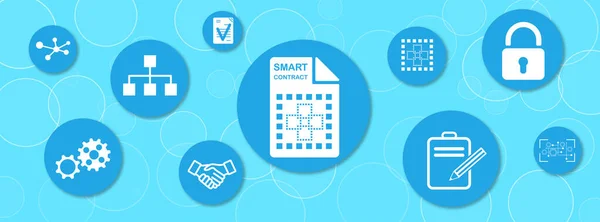 Concept of smart contract with icons on circles