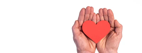 Hands Holding Red Heart Isolated White Concept Health Insurance — Stock Photo, Image