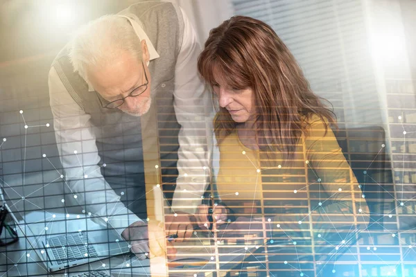 Coworkers Working Financial Statistics Office Multiple Exposure — Photo