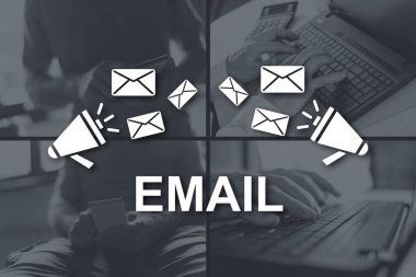 Arka plandaki resimlerle gösterilen e- posta kavramı