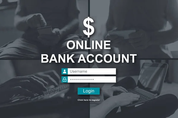背景の写真が示すオンライン銀行口座の概念 — ストック写真
