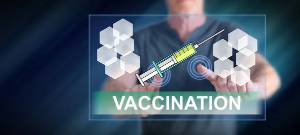 Uomo Toccare Concetto Vaccinazione Touch Screen Con Dita — Foto Stock