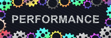 Kelime performansı çok renkli dişli tekerleklerle çevrili