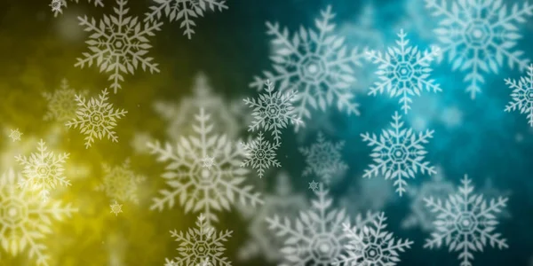 Fliegende Schneeflocken Über Gelbem Und Hellblauem Hintergrund — Stockfoto