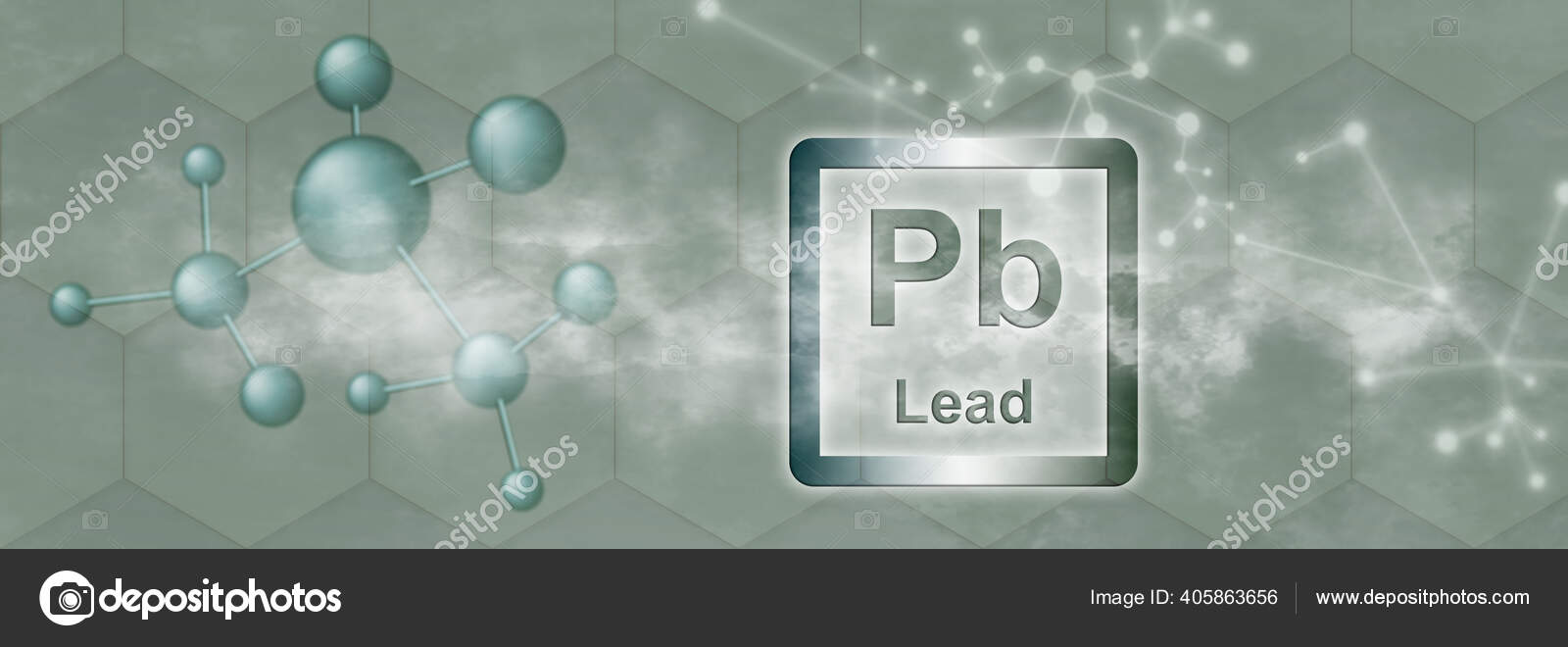 Symbol Lead Chemical Element Molecule Network Grey Background Stock