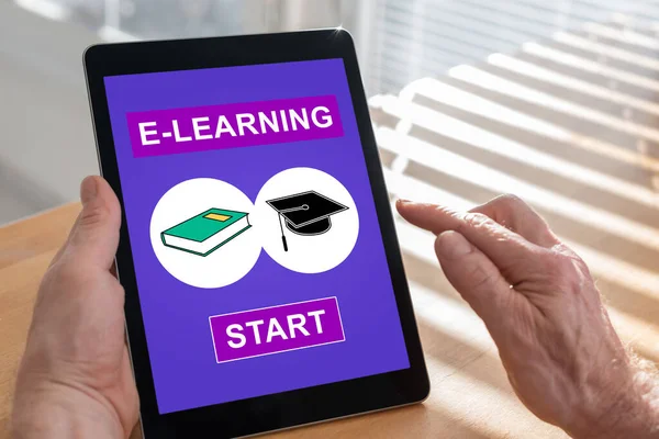 Tablet screen displaying an e-learning concept