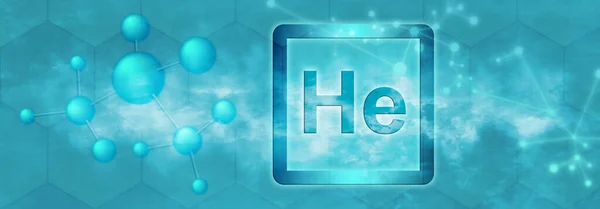 Ele Símbolo Elemento Químico Hélio Com Molécula Rede Sobre Fundo — Fotografia de Stock