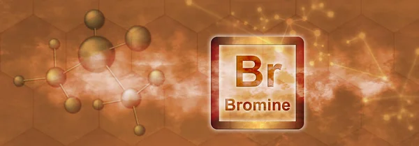 Symbol Pierwiastek Brominochemiczny Cząsteczką Siecią Pomarańczowym Tle — Zdjęcie stockowe