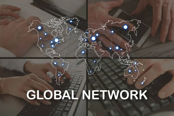 Conceito Rede Global Ilustrado Por Imagens Segundo Plano — Fotografia de Stock