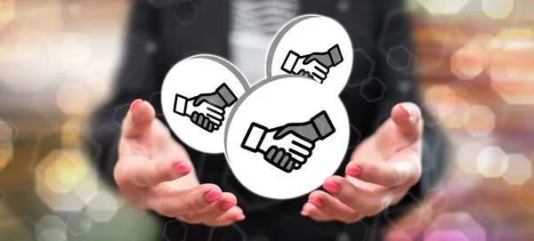 Partnership Concept Hands Woman Background — Stock Photo, Image
