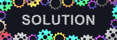 Kelime çözeltisi çok renkli dişli tekerleklerle çevrili