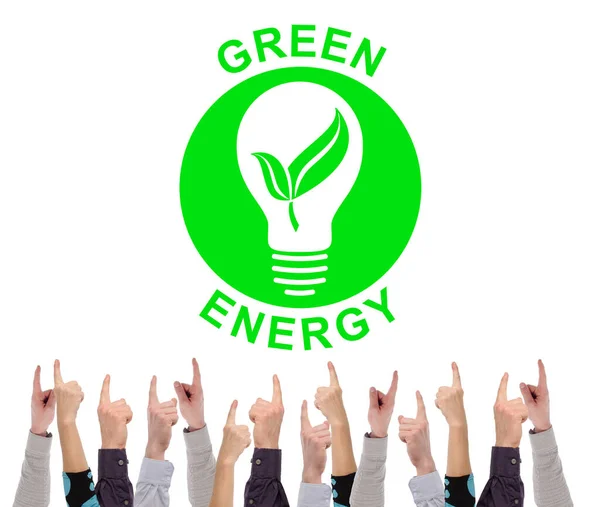Conceito Energia Verde Sobre Fundo Branco Apontado Por Vários Dedos — Fotografia de Stock