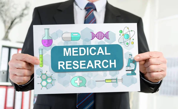 Paper Showing Medical Research Concept Held Businessman — Stock Photo, Image