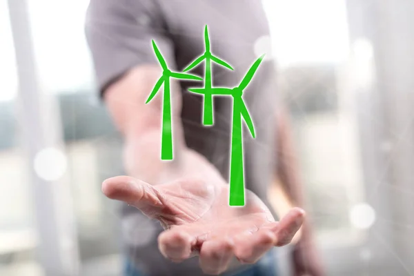 超越背景的男人的手之上的清洁能源概念 — 图库照片
