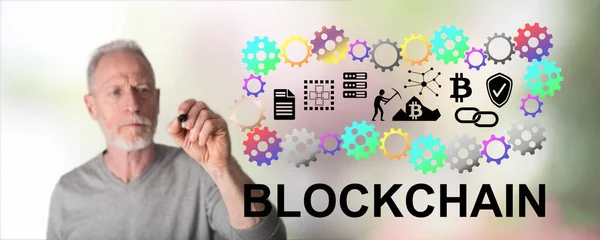 Blockchain Concept Drawn Man — Stock Photo, Image