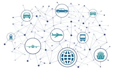 Bağlı simgelerle küresel ulaşım kavramı