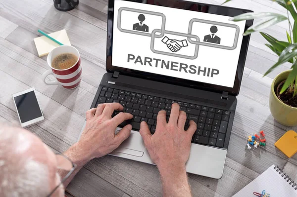 Business Partnership Concept Shown Laptop Used Man — Stock Photo, Image