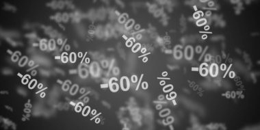 Uçan -60% indirim sembolleri gri arkaplan üzerinde
