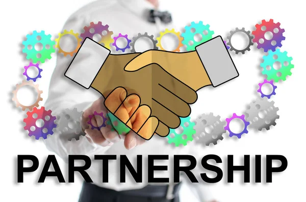 Partnership concept shown by a man in background