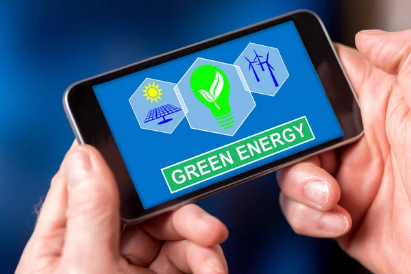 Ekran Smartfona Wyświetlający Koncepcję Zielonej Energii — Zdjęcie stockowe