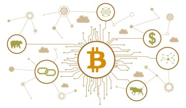 Bağlı simgeleri olan bitcoin kavramı