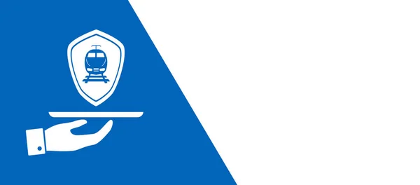 Concetto Assicurazione Viaggio Treno Sfondo Blu Bianco Ricevuto Bandiera Panoramica — Foto Stock
