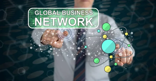 Mann Berührt Mit Den Fingern Ein Globales Business Netzwerk Konzept — Stockfoto