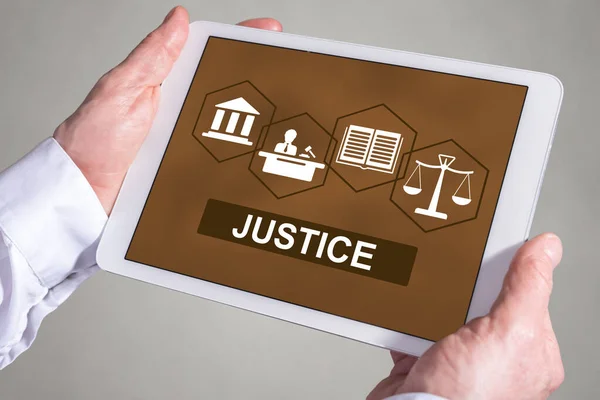 Tablet Screen Displaying Justice Concept — Stock Photo, Image