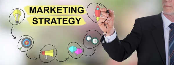 Empresario Dibujando Concepto Estrategia Marketing — Foto de Stock