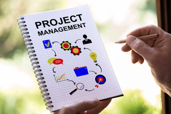 Hand drawing project management concept on a notepad