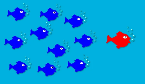 Rote Fische Schwimmen Der Spitze Konzept Von Führung Und Erfolg — Stockfoto