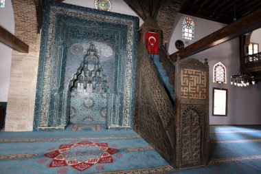 Beysehir Esrefoğlu Camii, Türkiye 'nin en büyük ahşap tavanı. Cami 1296-1299 yılları arasında inşa edildi. Beysehir, Konya, Türkiye.